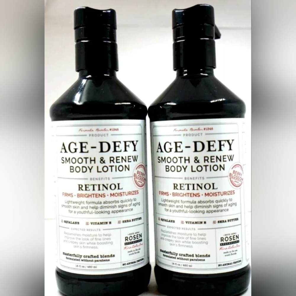 (2) ROSEN APOTHECARY ~RETINOL AGE DEFY Smooth Renew BODY LOTION 16 fl oz each